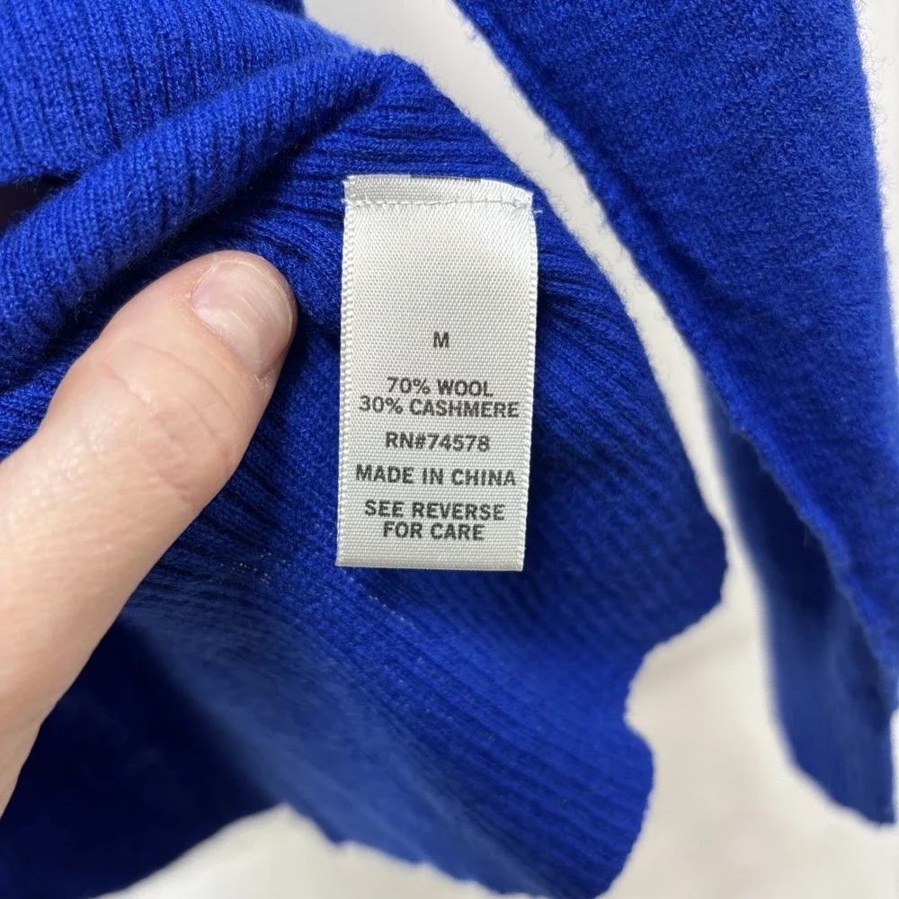 VTG Cache Y2K Blue‎ Wool Cashmere Lightweight Cardigan Sweater Size M Preppy